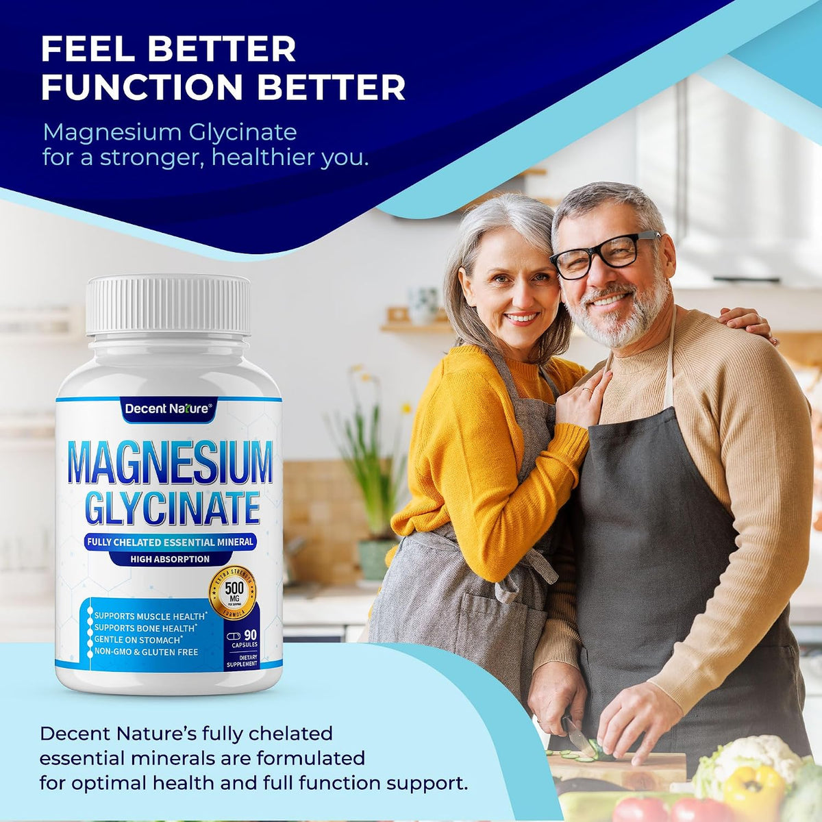 Magnesium Glycinate 500Mg Magnesium Supplement - Chelated for High Absorption & Bioavailability Support Sleep, Muscle, Bones, Cramps, Recovery & Energy, Vegan Non-Gmo 90 Capsules Pack of 1