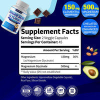 Magnesium Glycinate 500Mg Magnesium Supplement - Chelated for High Absorption & Bioavailability Support Sleep, Muscle, Bones, Cramps, Recovery & Energy, Vegan Non-Gmo 90 Capsules Pack of 1