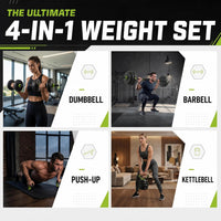 Adjustable Dumbbell Set 44/66/88 LB, at Home Weight Set with Anti-Roll Plates, PE Grip, ABS Coated Weights - Weights for Home Gym Convertible to Push-Up Stands, Barbells & Kettlebells for Women & Men