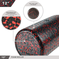 High Density Muscle Foam Rollers - Sports Massage Rollers for Stretching, Physical Therapy, Deep Tissue, Myofascial Release - Ideal for Exercise and Pain Relief - Speckled Red, 12”