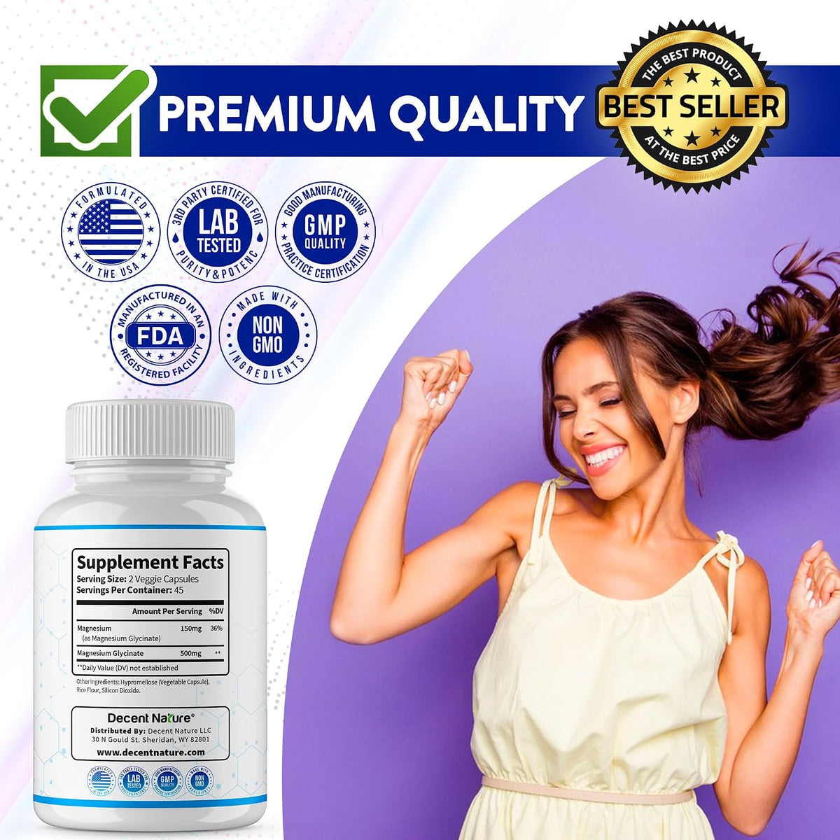 Magnesium Glycinate 500Mg Magnesium Supplement - Chelated for High Absorption & Bioavailability Support Sleep, Muscle, Bones, Cramps, Recovery & Energy, Vegan Non-Gmo 90 Capsules Pack of 1