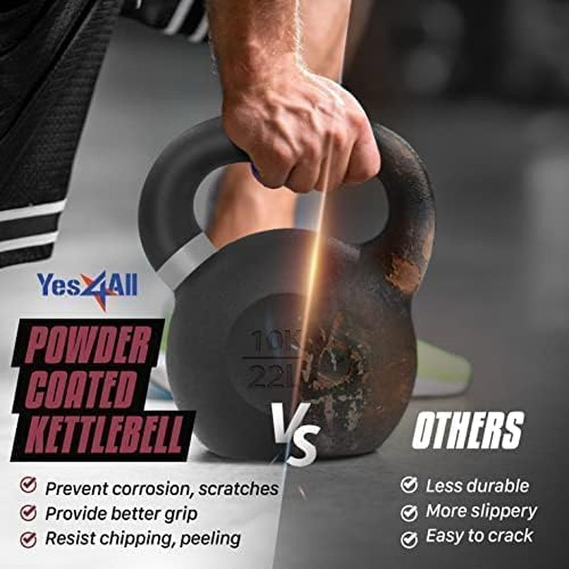 Yes4All Powder Coated Kettlebell, 9–88 Lb Cast Iron Weights
