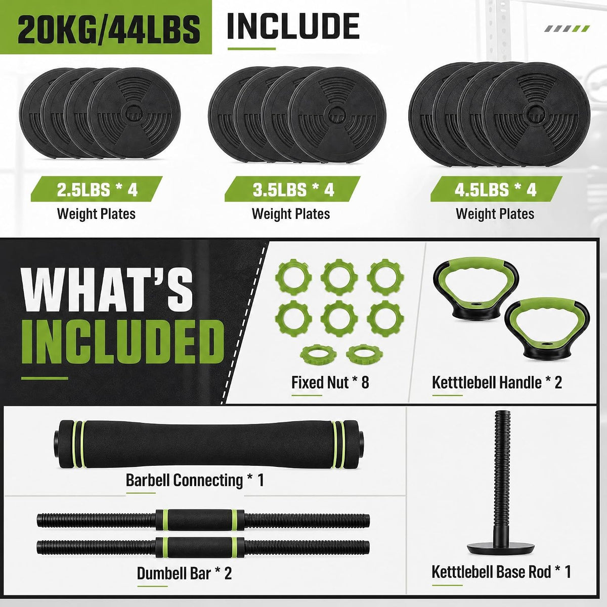 Adjustable Dumbbell Set 44/66/88 LB, at Home Weight Set with Anti-Roll Plates, PE Grip, ABS Coated Weights - Weights for Home Gym Convertible to Push-Up Stands, Barbells & Kettlebells for Women & Men