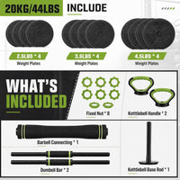 Adjustable Dumbbell Set 44/66/88 LB, at Home Weight Set with Anti-Roll Plates, PE Grip, ABS Coated Weights - Weights for Home Gym Convertible to Push-Up Stands, Barbells & Kettlebells for Women & Men