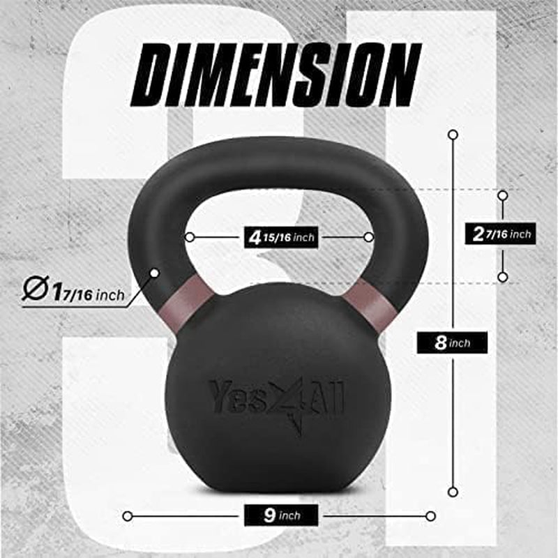 Yes4All Powder Coated Kettlebell, 9–88 Lb Cast Iron Weights