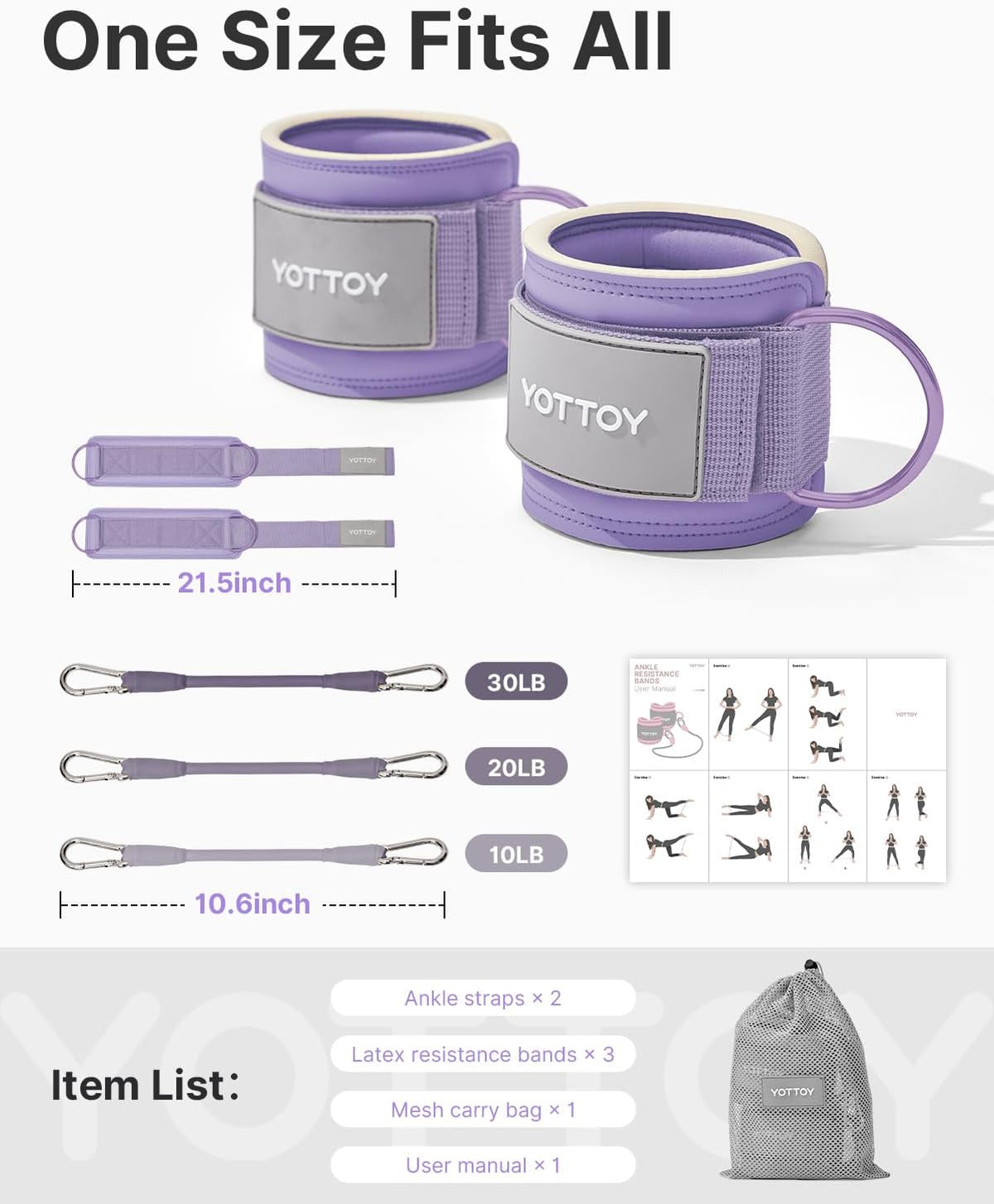 Ankle Resistance Bands with Cuffs, Adjustable Ankle Straps for Leg & Glute Workout, Butt Exercise Bands for Cable Machines Women, Perfect for Hip Fitness & Booty Training