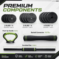 Adjustable Dumbbell Set 44/66/88 LB, at Home Weight Set with Anti-Roll Plates, PE Grip, ABS Coated Weights - Weights for Home Gym Convertible to Push-Up Stands, Barbells & Kettlebells for Women & Men