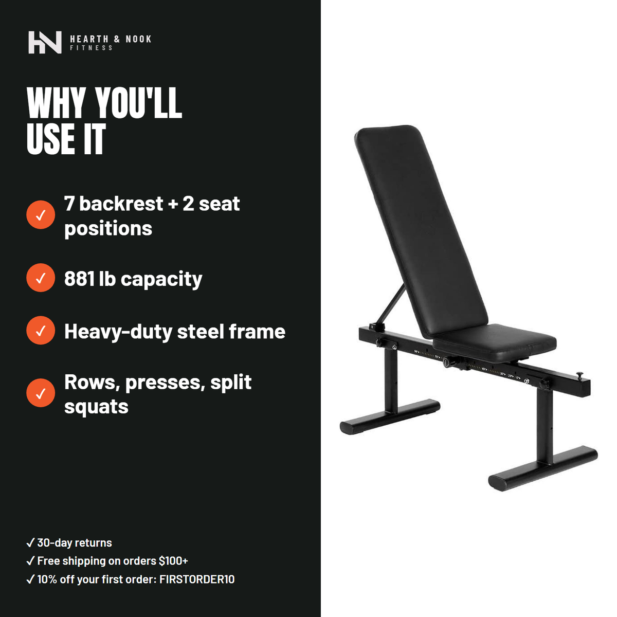 The Adjustable Bench — Premium — Hearth & Nook Fitness