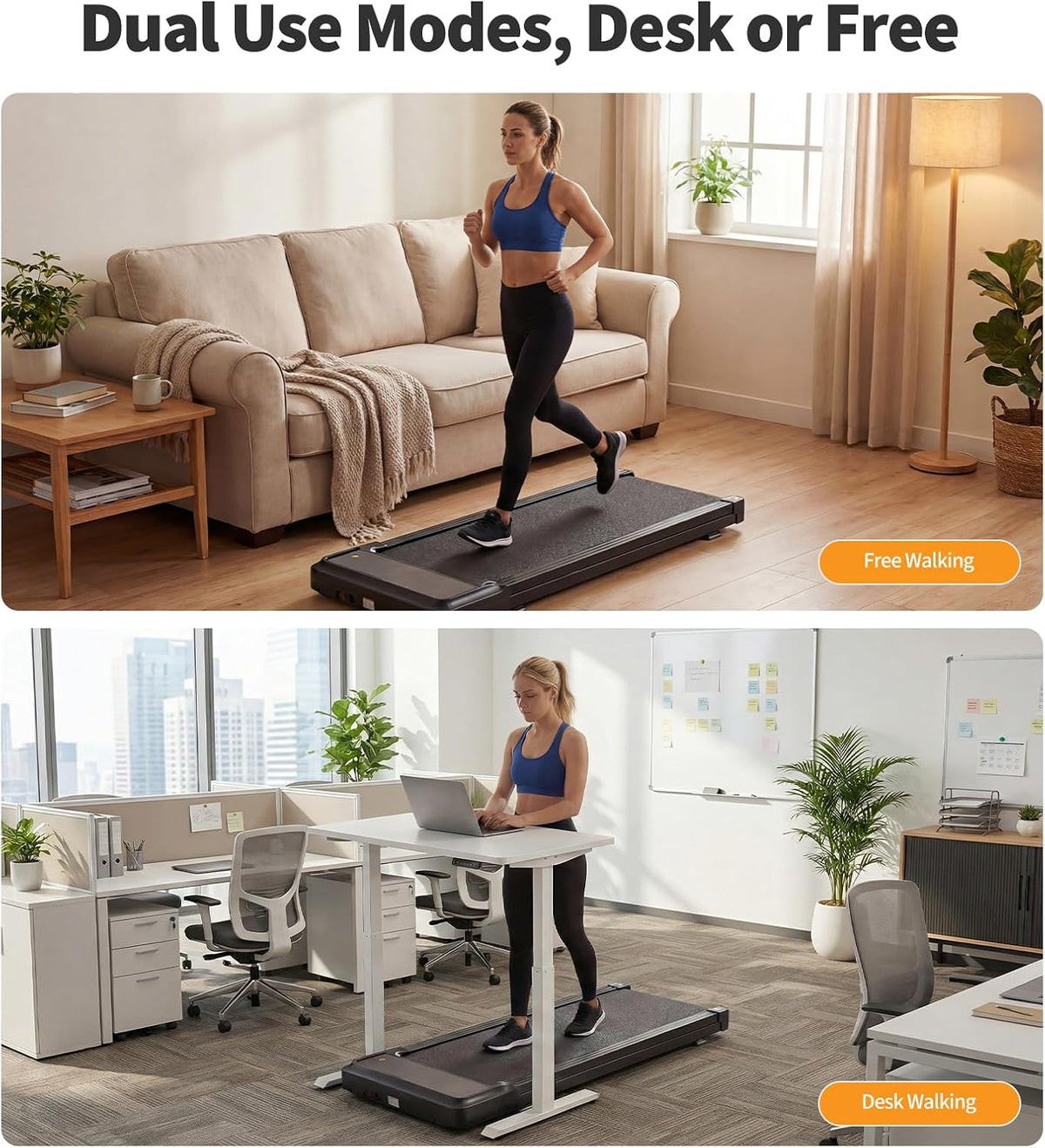 3-In-1 Walking Pad Treadmill for Home, Portable Walking Pad under Desk, Low Noise Lightweight Treadmill with LED Display, Remote Control, Black