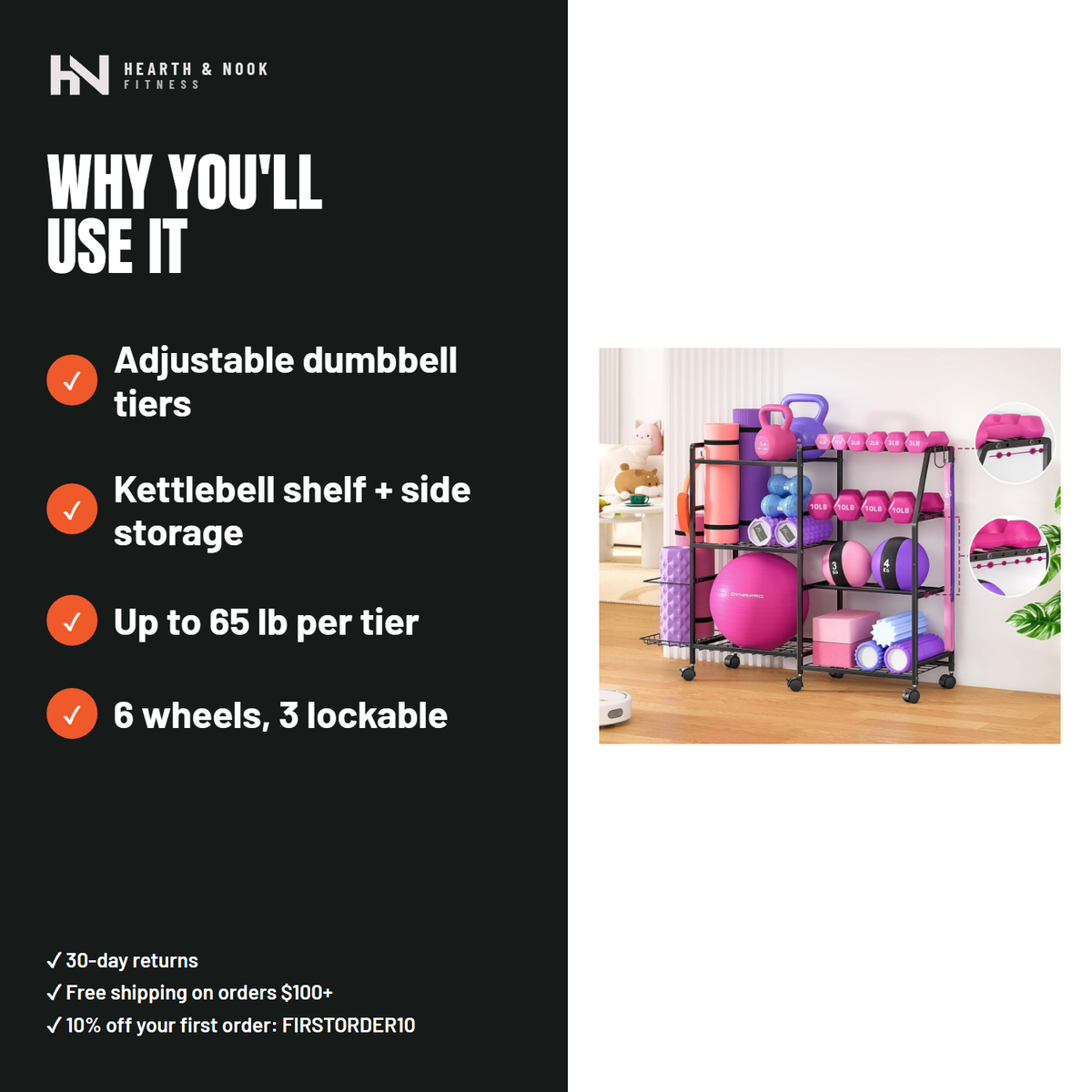 The Dumbbell & Kettlebell Rack — Hearth & Nook Fitness