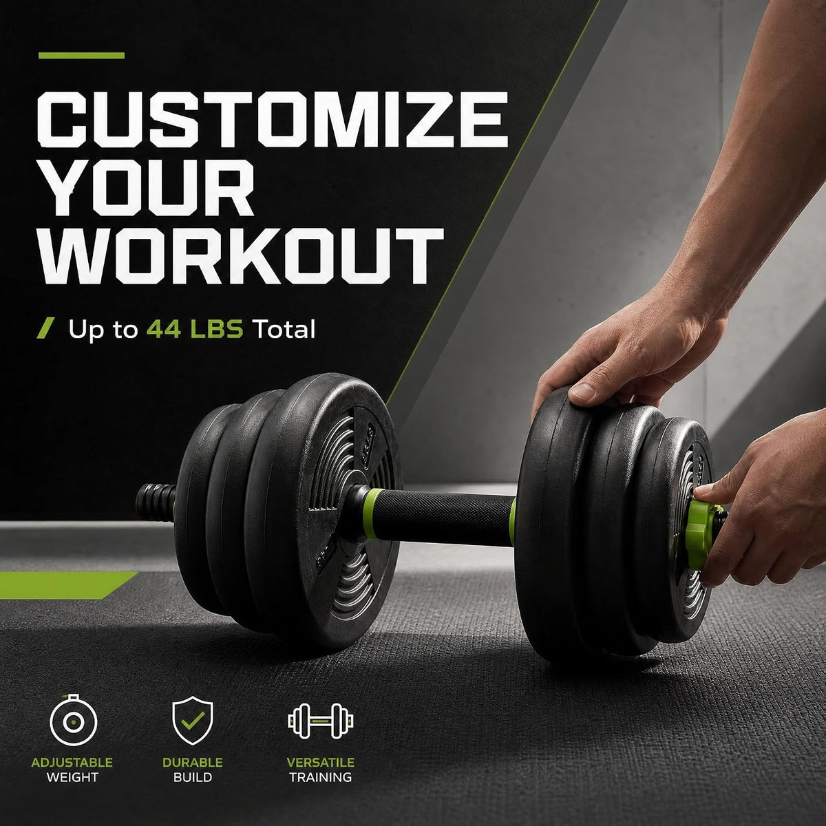 Adjustable Dumbbell Set 44/66/88 LB, at Home Weight Set with Anti-Roll Plates, PE Grip, ABS Coated Weights - Weights for Home Gym Convertible to Push-Up Stands, Barbells & Kettlebells for Women & Men