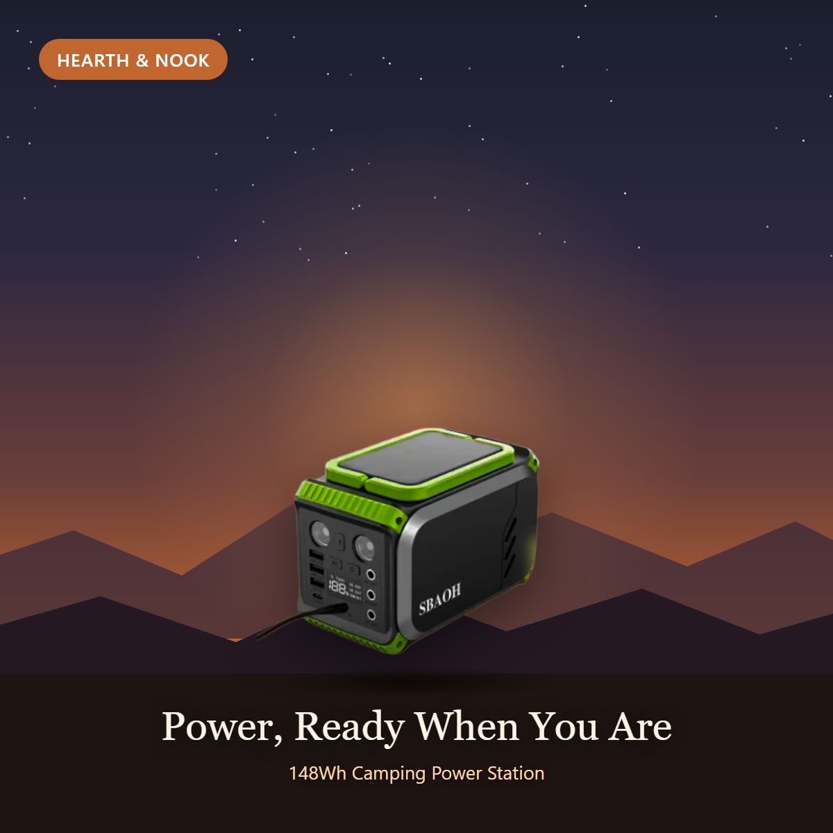 148Wh Camping Power Station under the stars by Hearth & Nook